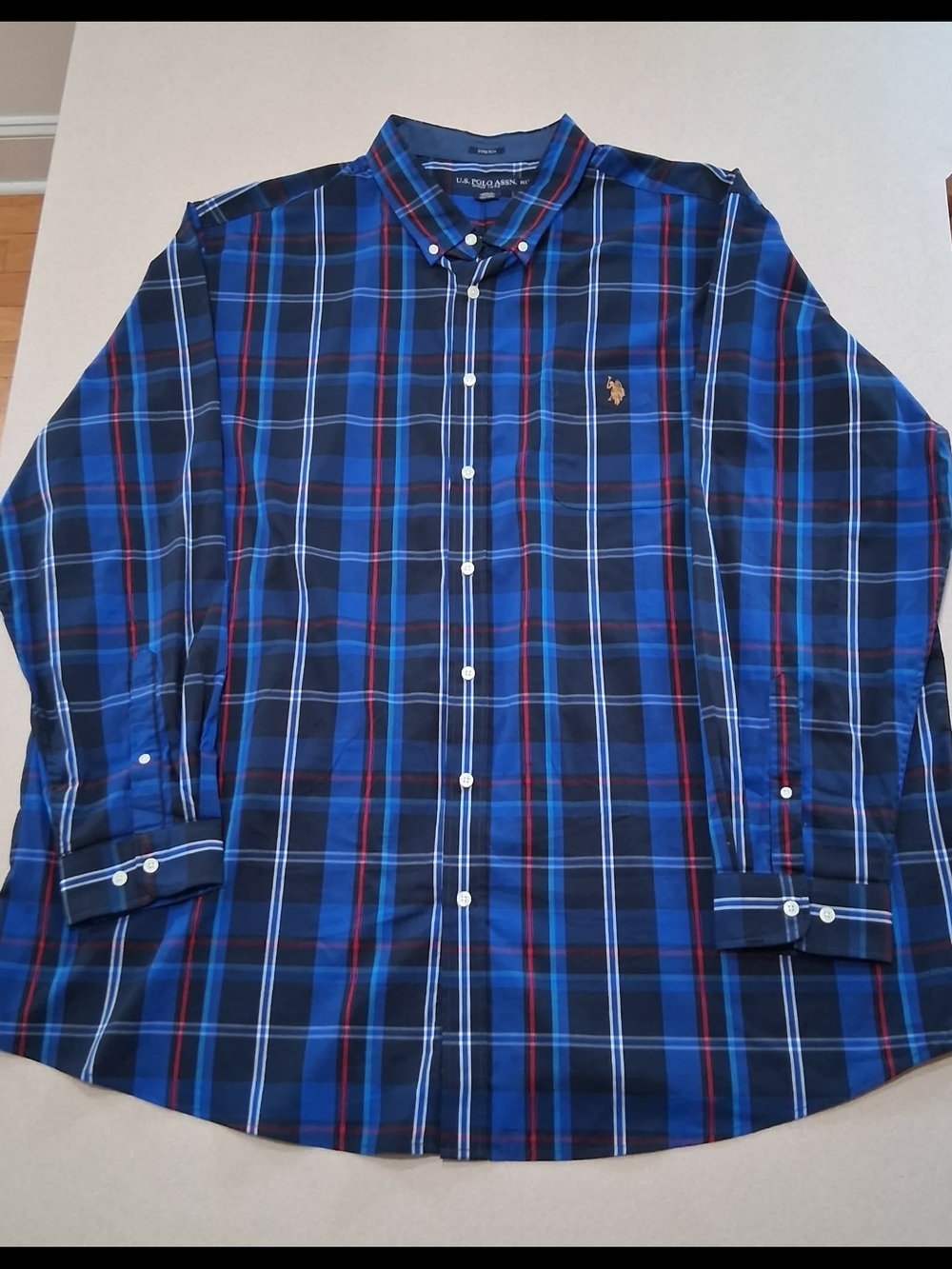 U.S. Polo Assn. Blue Plaid Stretch Button-Down Shirt 3XLT